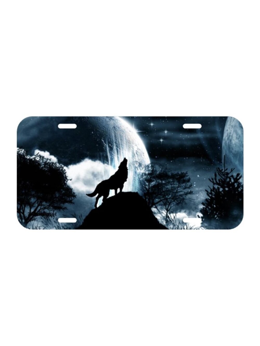 Howling Wolf Logo Full Moon Werewolf Nature License Plate Front Auto Tag Plate